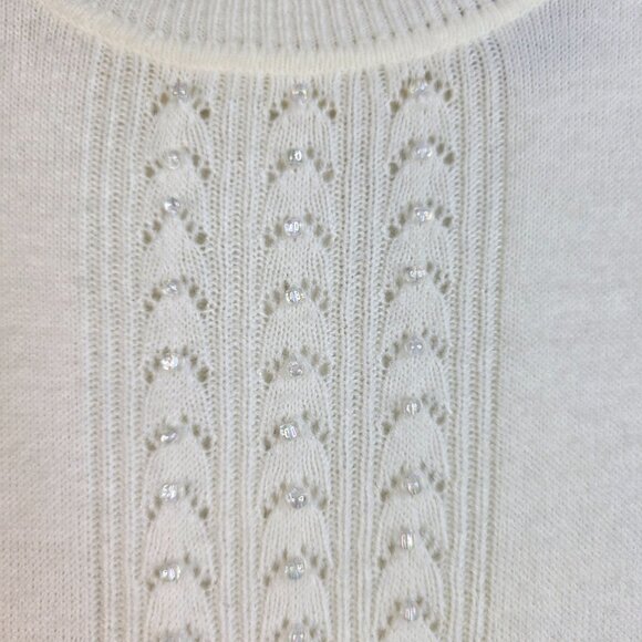 Koret Beaded Knit Sweater Small Mock Neck Back Zipper Coastal Classiccore Luxury - Picture 2 of 9